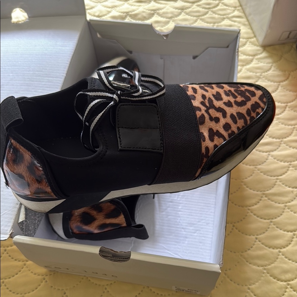 Black and Brown Leopard Print Sneakers with Suede Finish